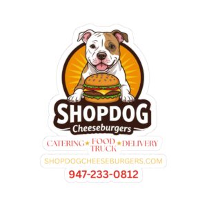 ShopDog Cheeseburgers Logo Sticker — Kiss-Cut Food Truck Promotional Sticker