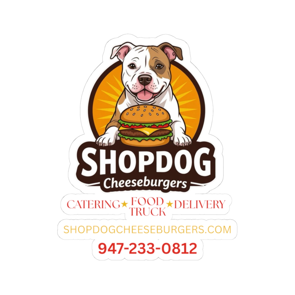 ShopDog Cheeseburgers Logo Sticker — Kiss-Cut Food Truck Promotional Sticker